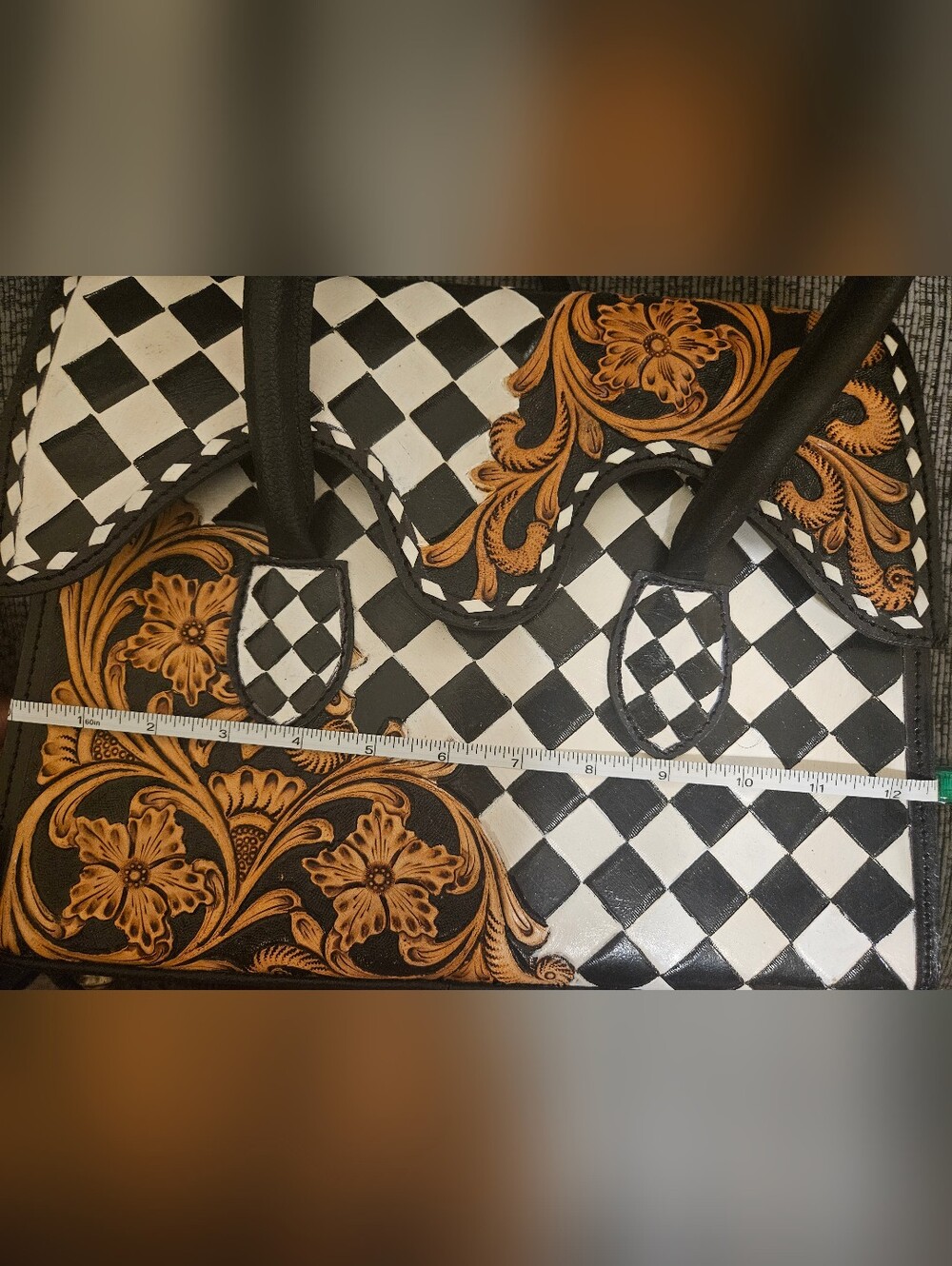 Checkered Black and White Western Tote Bag | Western Bougie Bag - Picture 8 of 8